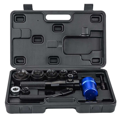 Portable Hydraulic Knockout Hole Punch Driver Kit for Half Inch to Two Inch Conduit and Metal Sheet Cutting, Eight Ton Set in Case