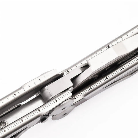 Close-up of All In One 36 In 1 Multitool Pliers With Replaceable Wire Cutters showing folding mechanism details.