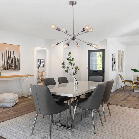 Dining room with 23.6 Inch Sputnik Chandelier With Brushed Nickel 8 Light Ceiling Fixture Adjustable Height Hanging Light