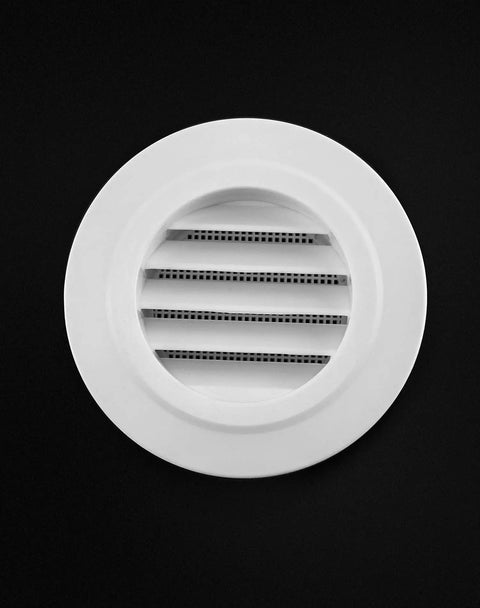 4 Inch Round ABS Air Vent Louver Grille Cover Set With Built In Fly Screen Mesh displayed on a black background