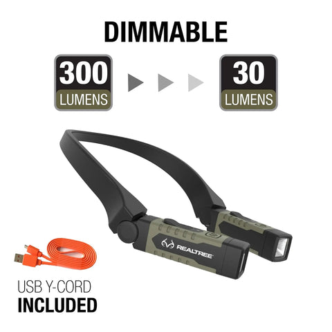 Real Tree 300 Lumen Hands Free Neck Light With Red And White LEDs USB Rechargeable Water Resistant Wearable Neck Lamp