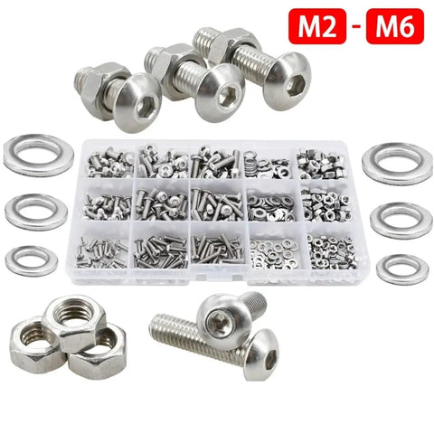 Stainless Steel Allen Screws Bolt Nut Washer Set Kit With Storage Box M2 To M6 Pro Grade Hex Machine Screws Nuts And Washers Organized Fastener Pack For DIY Projects And Home Repairs, M2-M6 set