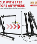Bad Boy Heavy Duty Folding Hydraulic Engine Hoist And Cherry Picker Rock Solid Shop Crane used in garage, dimensions 58.3in height.