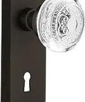 New York Plate Door Hardware Set In Oil Rubbed Bronze With 2.375 Inch Backset Lead Free Crystal Accents Solid Forged Brass Back Plates