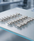 Heavy Duty Cabinet Shelf Peg Set With 150 Self Tapping Screws And 150 Sleeves 0.3 Inch Pins displayed on glass surface