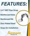 10 Pack Three Quarters Inch EMT Two Hole Conduit Straps Heavy Duty Zinc Plated Steel Pipe Clamps With Reinforced Rib Features