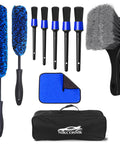 Pro Grade Wheel And Rim Cleaning Brush Set For Cars And Motorcycles Includes Soft Microfiber Wheel Brushes Car Detailing Brushes Tire Brush Cleaning Towel And Carry Bag Bendable Durable Wheel Rim Cleaner Kit showing complete set with tools and bag