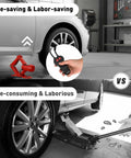 Comparison of 3 Ton Electric Car Jack Set With 12V Automatic Lift Kit and manual jack for tire change on a sedan
