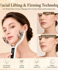 Woman using Wireless Face Massager With 8 Roller 3D Face Roller LED Light Therapy Massager For Jawline Sculpting V Shape Tool