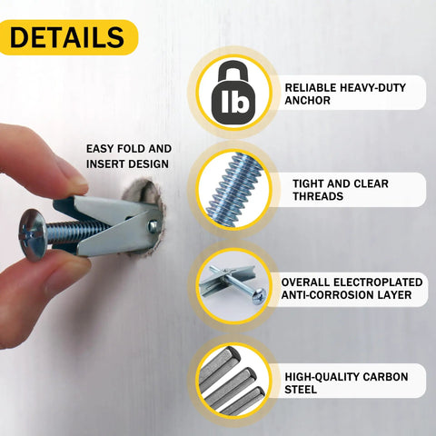 Heavy Duty Toggle Bolts For Drywall Hollow Wall Anchors Kit With Driver Bit, 30 Sets, wing nut design in wall insertion