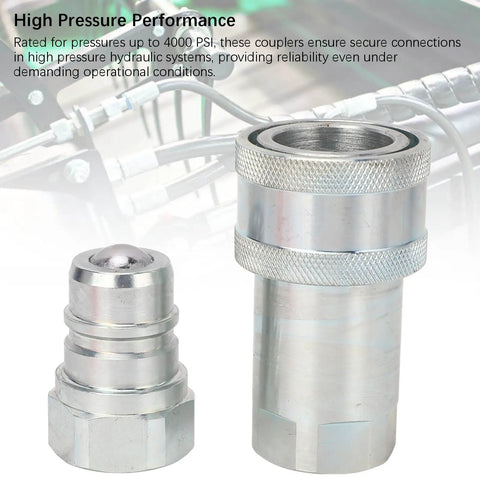 Bulletproof Hydraulic Quick Coupler 1 Inch Npt With Iso5675 Plug And Play Feature Delivers 4000 Psi Load Capacity With Rock Solid Hardened Steel Body Made For Farming Tractors Excavators Logging At 24 Gpm.