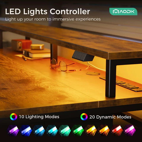 Electric Standing Desk With Drawers And Keyboard Tray, 55 Inch Height Adjustable Gaming Desk, LED lighting control panel close-up