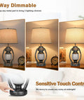 3-Way Dimmable Touch Control Table Lamps Set Of 2 With Cozy Farmhouse Lantern Nightlight, 23 Inch Bedside USB Lamp in lighting modes