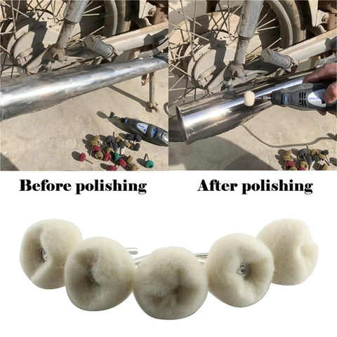 Pro Grade Mini Wool Polishing Brush Wheel Set For Drill Rotary Tools, 60 Pcs With 3mm Shank Buffing Heads polishing a metal pipe
