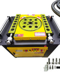 Heavy Duty Electric Rebar Bender Machine With Smooth 0 To 180 Degree Bending Control For Round Steel Rods and Ribbed Rebar Projects, top view with accessories.