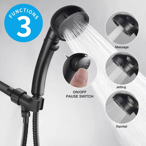 High Pressure Handheld Shower Head With On Off Pause Switch No Hassle 3 Spray Modes Shut Off Button Removable Camper Shower Head