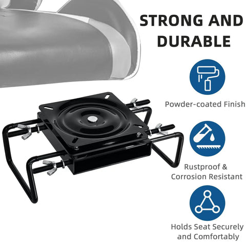 Close-up of a powder-coated galvanized steel Clamp On Boat Seat Pedestal Mount With 360 Degree Swivel for boating benches.