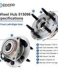 Pair Front Wheel Hub Bearings 515096 For Cadillac Escalade 2007-2014 ESV 4WD 4x4 With ABS, detailed specifications view