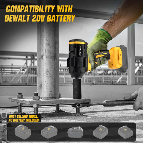 PFCTART 20V Brushless Impact Wrench, 1/2 Inch Cordless Impact Gun With 922 Ft-Lbs Max Torque And 3300Rpm Speed, Includes 6 Sockets For Auto Truck Tire Lug Nuts And Garage Work, Super Duper Power Tool
