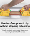 Absolute Beast Mode 3D Pushblock for Boss Level Safety On Router Tables and Jointers, used with yellow pushblocks on wood.