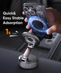 Dope Magnetic Car Phone Holder With 360 Degree Rotation And Ultra Strong Suction Mount for iPhone held above car mount base.