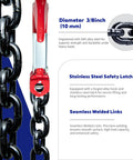 G80 Alloy Lifting Chain Sling For Heavy Lifts 6600 Pound Capacity Six Foot Length Three Eighths Inch Chain Diameter Welded