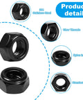 50 Pack Nylon Insert Hex Lock Nuts 8-32 Inch Thread 304 Stainless Steel Self Locking Nuts With Black Zinc Plating detail view