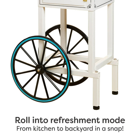 Vintage Cart Shaved Ice Machine Slushie Maker With Stainless Blades easy roll wheels for portable use from kitchen to backyard.