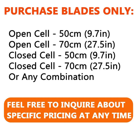 Rock Solid 1800W Foam Cutting Planer 27.5 Inch Insulation Trimmer blade options listed in various sizes.