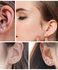 Dainty Titanium Surgical Steel Cz Stud Earrings Multipack Hypoallergenic 316L Nickel Free Screw Back Studs shown on ears in multiple views.