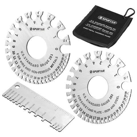 Three Piece Wire Gauge Tool Kit Dual Sided Stainless Steel Thickness Gauges For Wire And Sheet Metal Includes Two Round Gauges And One Sheet Metal Gauge With Clear Dual Marked Scales