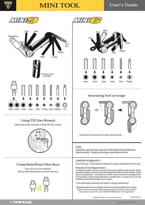 Diagram of Mini 9 Function Bicycle Tool For Quick On The Go Bike Repairs With Allen Wrenches Two, Two Point Five, Three, Four, Five, Six, And Eight Millimeters, Torx T25, And Phillips Two, Compact Chrome Vanadium Multi Tool In Black And Silver For Riders, showing included tools and neoprene case.