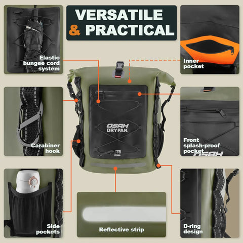 Waterproof Dry Bag Backpack 35L 55L 85L Heavy Duty Roll Top with pockets and bungee system for versatile wet adventures.
