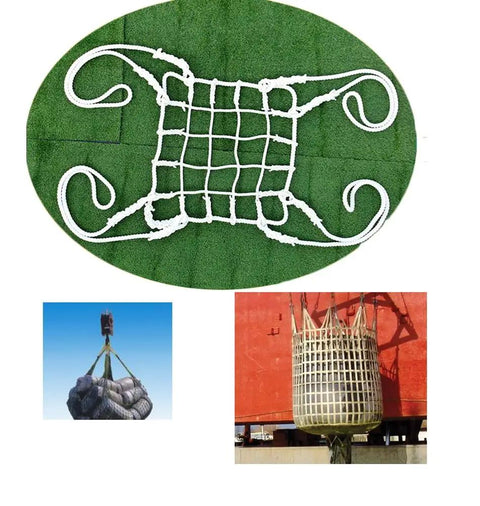 Heavy Duty Cargo Lifting Net And Industrial Hoist Sling Built Tough To Haul Freight Fast With Rock Solid Two Ton Capacity At Three By Three Meters, 3x3M cargo lifting net with looped handles, durable polyester for freight lifting.