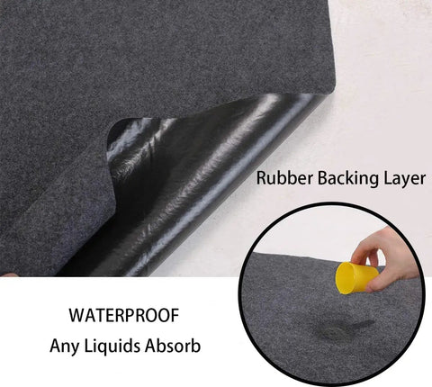 36 By 60 Inch Heavy Duty Garage Mat Oil Spill Absorbent Drip Pan For Under Car Waterproof Backing shown in close-up with spill test.