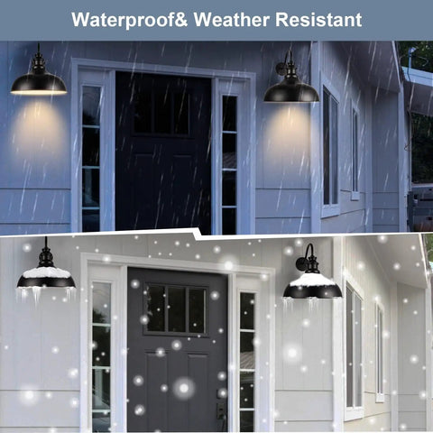 Dusk To Dawn Outdoor Barn Light 20 Inch Dome Exterior Fixture With No Fuss Auto Sensor, black finish, in rain and snow settings