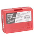 Red case of Five Piece Alternator Decoupler Pulley Tool Kit With Pulley Sockets And Shaft Bits For Removing And Installing Decoupler Pulleys