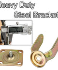 Heavy Duty Pneumatic Rubber Caster Set Featuring Smooth Swivel Brake Options Roll Like Butter On 8 Or 10 Inch Wheels Practical Upgrade For Utility Carts with steel brackets and caliper showing measurement.