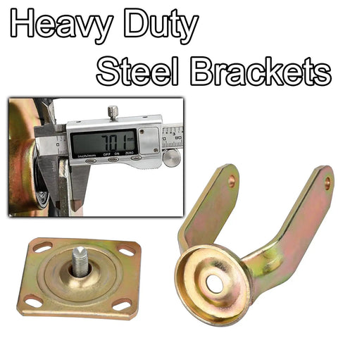 Heavy Duty Pneumatic Rubber Caster Set Featuring Smooth Swivel Brake Options Roll Like Butter On 8 Or 10 Inch Wheels Practical Upgrade For Utility Carts with steel brackets and caliper showing measurement.