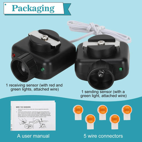 Two Beam Garage Door Opener Safety Sensor Eyes Kit Replacement For LSO50 LDO33 LDO50 with wire connectors and manual
