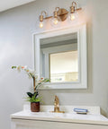 Over Mirror Gold Bathroom Light Fixture With Three Clear Glass Globe Shades Modern Minimalist Vanity Lighting