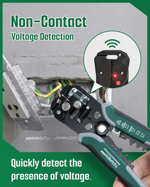 Self Adjusting Wire Stripper With Non Contact Voltage Detection 4 In 1 Automatic Wire Stripping Tool detects voltage in outlet box