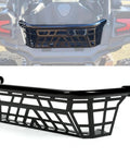 Heavy Duty Steel Cargo Barricade Tailgate Compatible With 2020 To 2025 Kawasaki Teryx KRX 1000 And 2023 To 2025 KRX4 1000 UTV black powder-coated cargo gate from side and rear angles.