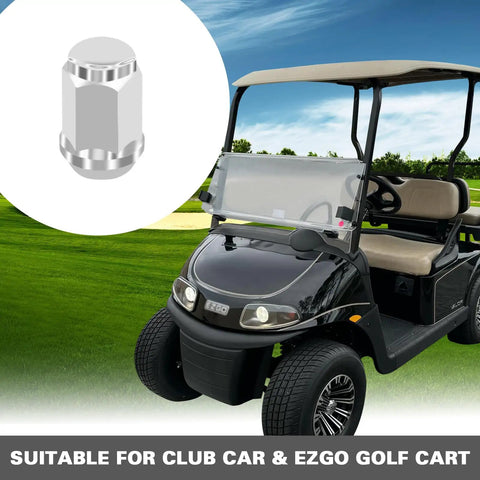 Chrome Golf Cart Lug Nuts Set For EZGO And Club Car, Sixteen Pieces, Standard One Half Inch Twenty Thread, lug nut with golf cart
