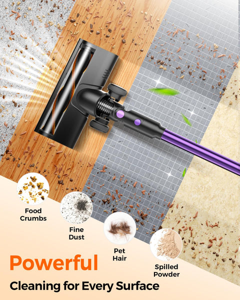 Cordless Vacuum Cleaner For Home With 580W Power And 48KPa Suction, cleaning food crumbs, dust, pet hair on multiple floor types