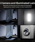Saturn 4 Ultra 16K Resin 3D Printer AI Camera with Illuminated Lamp showing real-time monitoring and time-lapse photography.