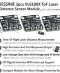Three VL6180X ToF Laser Distance Sensor Modules With I2C Interface 2.6 to 3.5 V Power Short Range Proximity And Absolute Distance Up To 200 Mm Great For Robotics Makers And Hobby Electronics Nerds, three black PCB modules