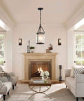 Living room with Upgraded 4.1 Inch Iron Ceiling Canopy Kit for Pendant Lights and Chandeliers installed, black vintage ceiling plate.