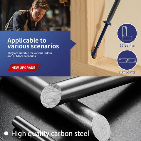 Pocket Hole Screws Size Eight Two And A Half Inch Ninety Pieces Heavy Duty Carbon Steel Blue Washer Head Coarse Thread Square Drive