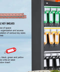 Built Tough Wall Mount Key Lock Box With 100 Numbered Hooks For Secure Office And Business Use Steel Combo Key Cabinet, adjustable key shelves, colorful key tags.